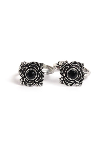 Amara Black Stone German Silver Adjustable Toe Ring